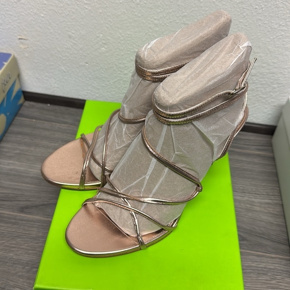 Sam Edelman Sareena Champagne Stiletto Heel Open Toe Ankle Strap Heeled Sandal - Picture 5 of 6